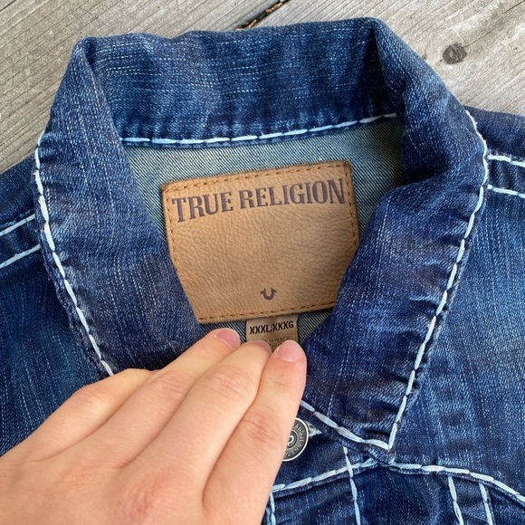 Vintage True Religion Jean Jacket Rope Stitch Jimmy Super T 1/2’ Denim Blue - Picture 8 of 11